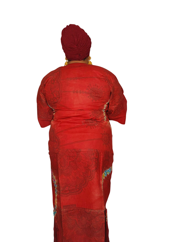 Red Chakra Adire Gown