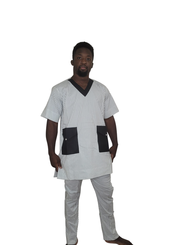 White and brown pocket Adire Top and pants
