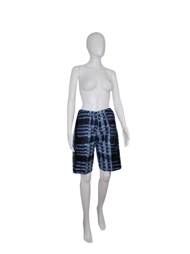 Blue Crossed Adire Shorts